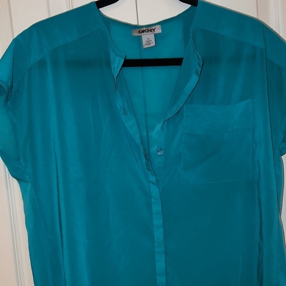 Dkny  teal sheer Loose fit silky sleeveless blouse Sz XS - Picture 11 of 12